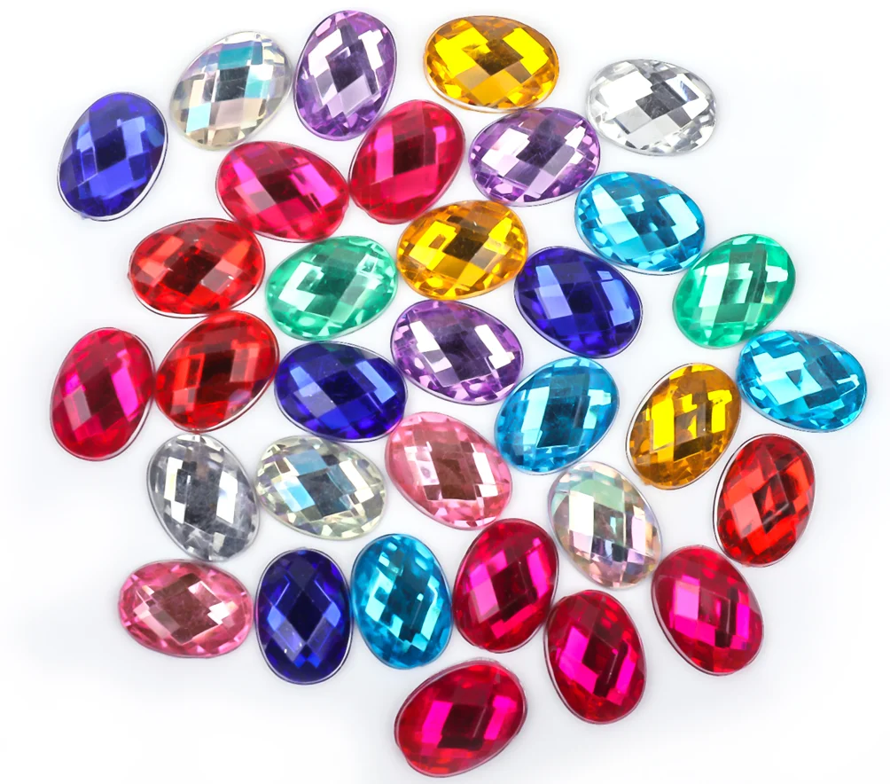 

Crystal AB Mix Colors Flat Back Oval Acrylic Rhinestones Beads/ Stones ,3D Acrylic Nail Art / Garment Decoration