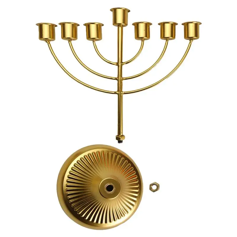 Table Jewish Candlestick Holder Wide Sturdy Base Hanukkah Decoration Menorah For Shelf Cabinet Fireplace Living Room 7-Branch