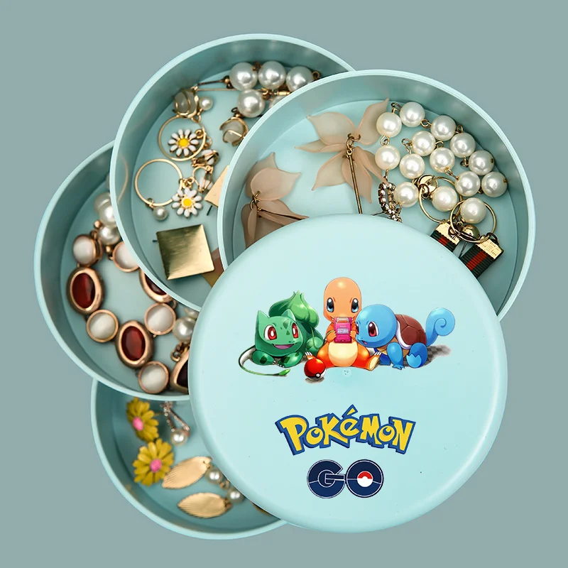 

Pokemon Pikachu Squirtle Rotating Multi Layer Desktop Storage Box Hair Accessories Jewelry Box Dustproof Jewelry Storage Box