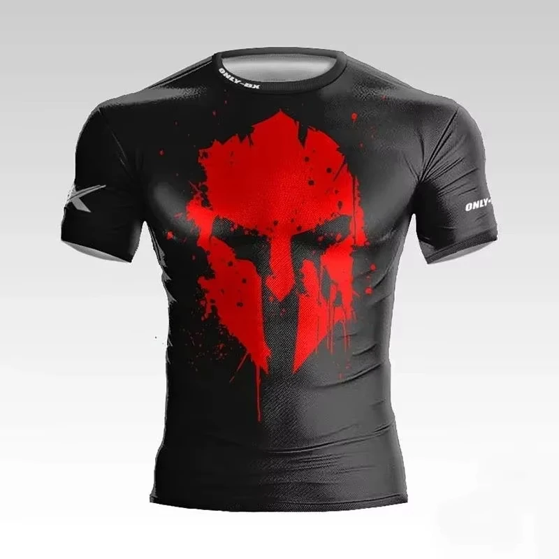 Men's Summer 3d Printed Muscle Male Warrior Helmet Graphic T-Shirt High Quality Loose Casual Sports Crewneck Short Sleeve