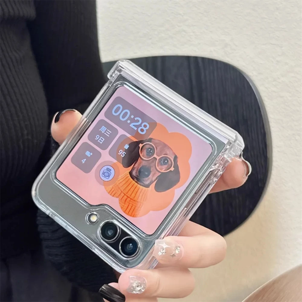 Ins Korean Cute Clear Case For Samsung Z Flip 7/6/5/4/3 Hinge Full Protection PC Case For Motorola Razr 60 50 Ultra Razr 40Ultra 2