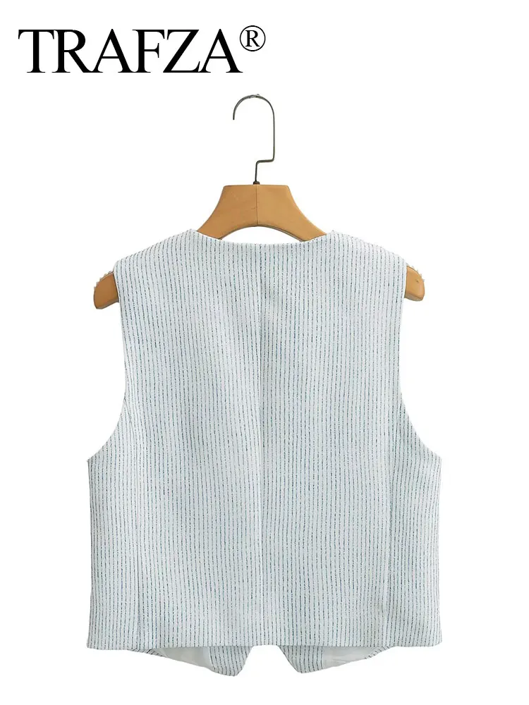 HH Women Elegant Striped Vest Single Breasted V Neck Sleeveless Waistcoat Top Summer Summer Casual Office Lady Chic Top Vest