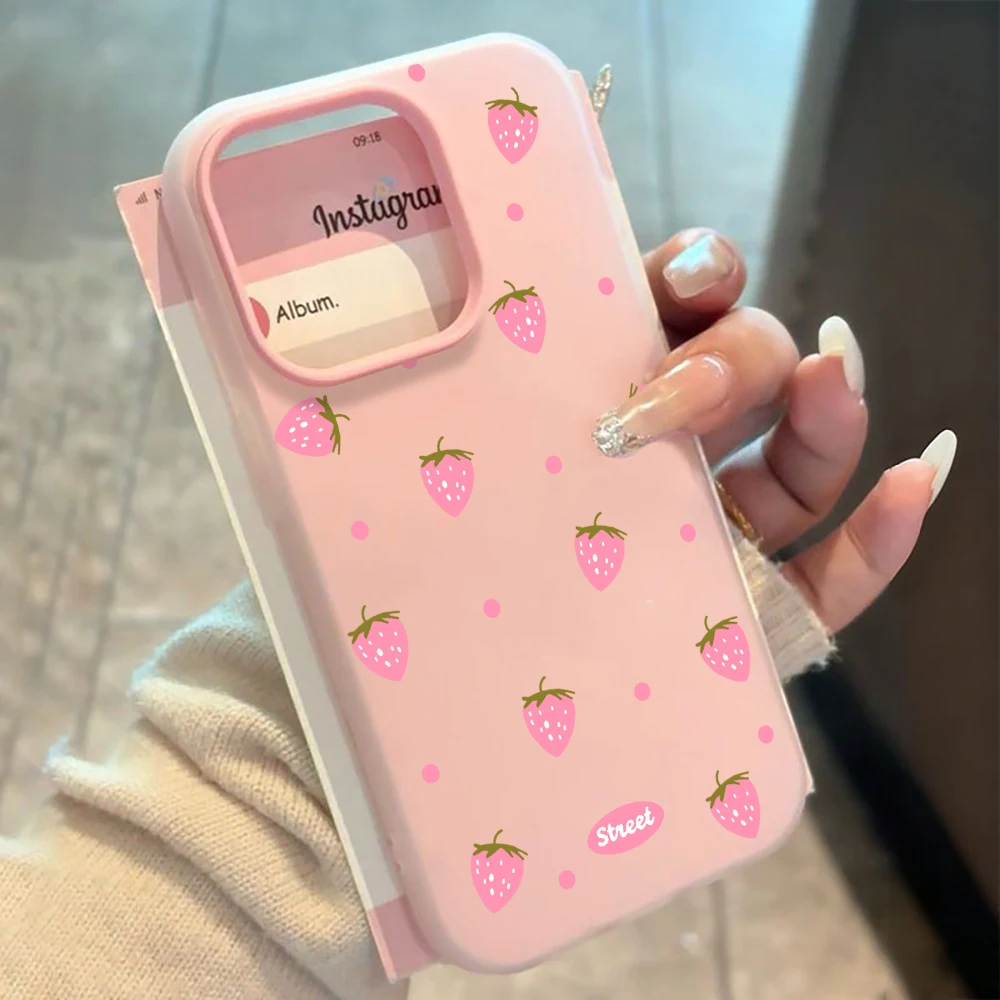 Sweet Pink Strawberry Pattern Color Phone Case Cover