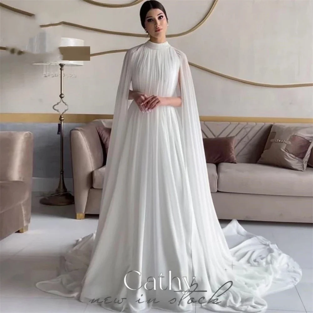 

Cathy Holiness White Prom Dresses Chiffon A-line Evening Dress Graceful Sleeveless Undetachable Shawl vestidos de fiesta 2024