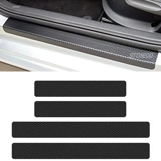 4pcs Universal Carbon Fiber Leather Car Door Sill Protection Film DIY Paste Waterproof Anti Scratch Strip Car Sticker