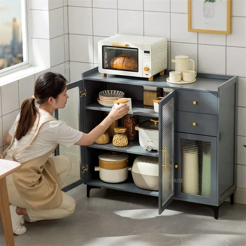 Multi-functional Sideboard Floor-standing Kitchen Cabinets Dishes Microwave Storage Rack Dust-proof Tableware Storage Cabinet W