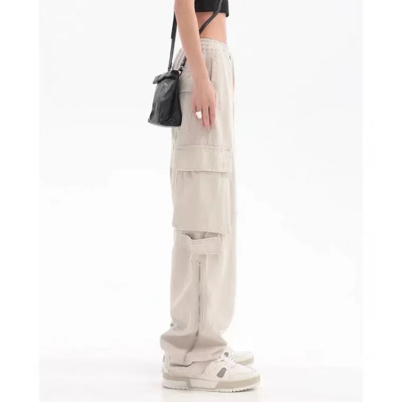 Retro Japanese Style Workwear Loose Casual Straight Leg Pants Multiple Pockets Street Style Long Trousers Sporty Loose Fit