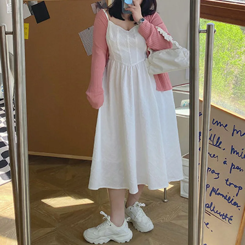 Female All-match Retro Relief Sleeveless Summer Clothes Plus Size Vacation Waist Black and White Slim A-line Midi Slip Dresses