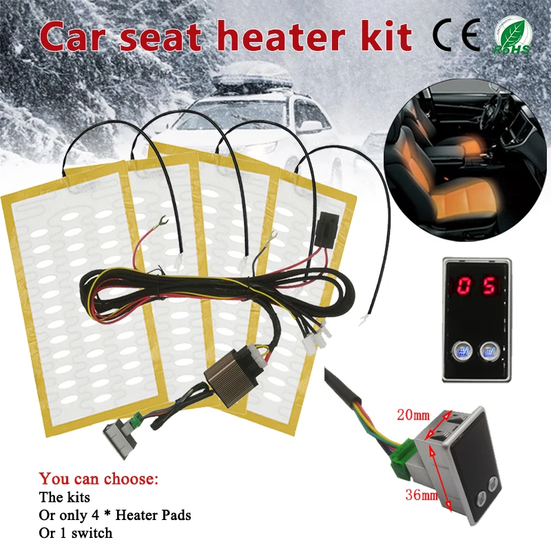 NewBuiltinCarSeatHeaterKitFit2Seats12V27WHeatingPads5