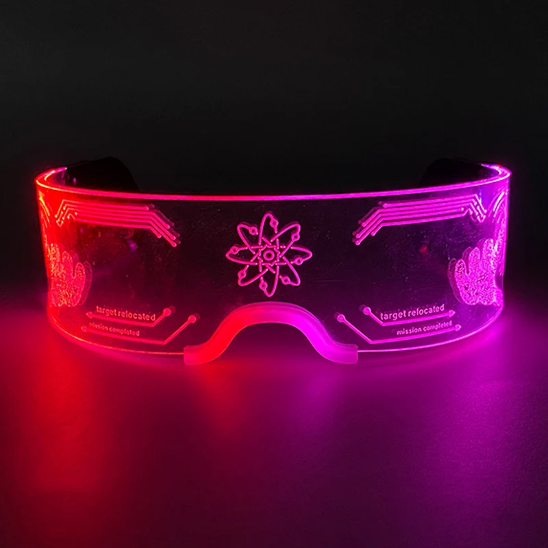 LED-Technologie-Brille, cooles Konzert, DJ-Zubehör, bunte leuchtende futuristische transparente Brille, bunte Roboter-Stern-LED-Brille – Detail 9