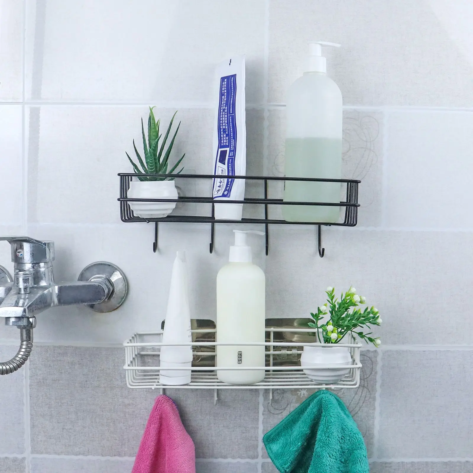 Bathroom Shelf Shampoo Storage Rack Bath Hanging Basket Iron Cosmetic