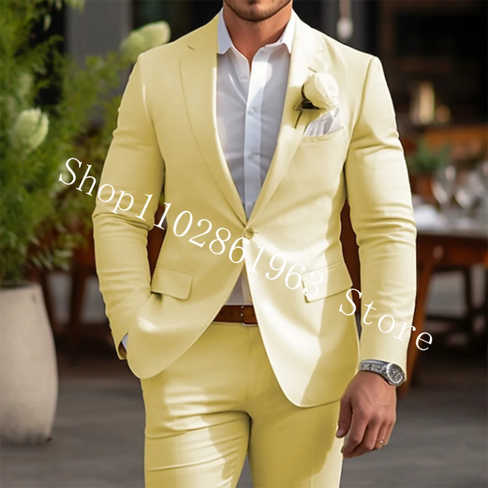 Handsome Casual 2 Pieces Suits For Men Wedding Tuxedos Blazer Groomsmen Bridegroom Tuxedos Jacket Pants Costume Homme Mariage