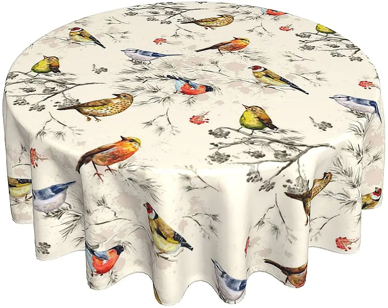 Bird Tablecloth Summer 60 Inch Round Tablecloth with Birds Rustic with