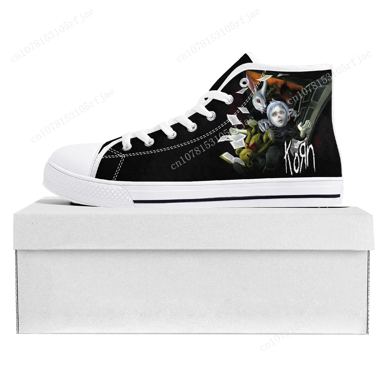 Korn Rock Band High Top High Quality Sneakers Mens Womens Teenager Canvas Sneaker 3D Print Casual Couple Shoes Custom Shoe White