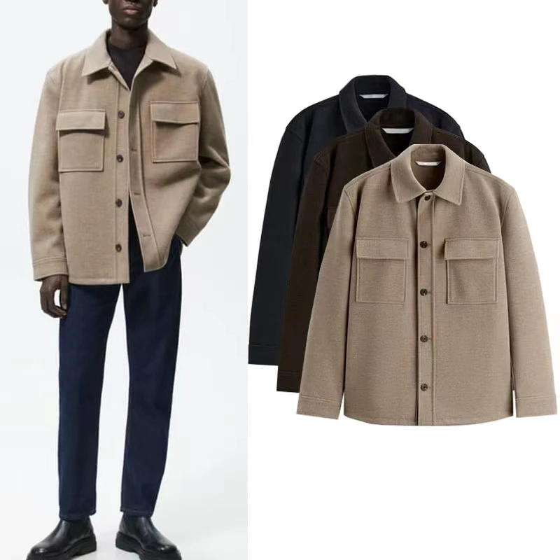 44016-9ea24d.jpg Spring Men's Faux Suede Shirt Jacket Fashion Single-breasted Lapels Tooling Coat Male Loose All-match Outwear 2023 NEW RA - Image 1