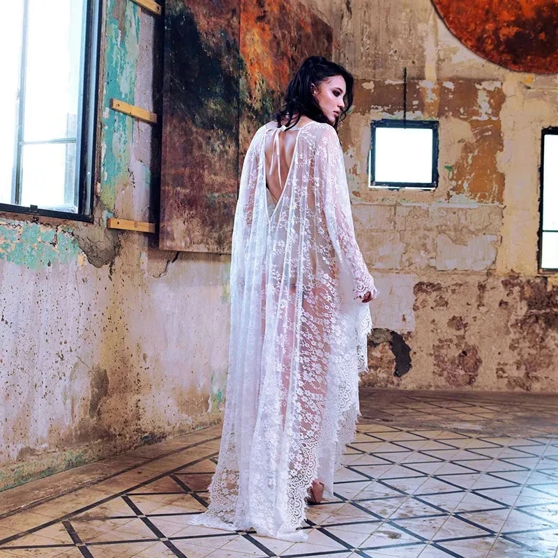 V-Neck White Summer Beach Coat Female Lace Openwork Loose Plus Size Long Dress Swimsuit Smock Sunscreen Holiday Dress Sexy Black