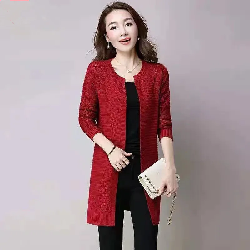 

Women Knitted Hollow Out Long Sleeve Cardigan Sweater Autumn Ladies Tops Casual Crochet Cardigans Knitwear Female Clothes G2717