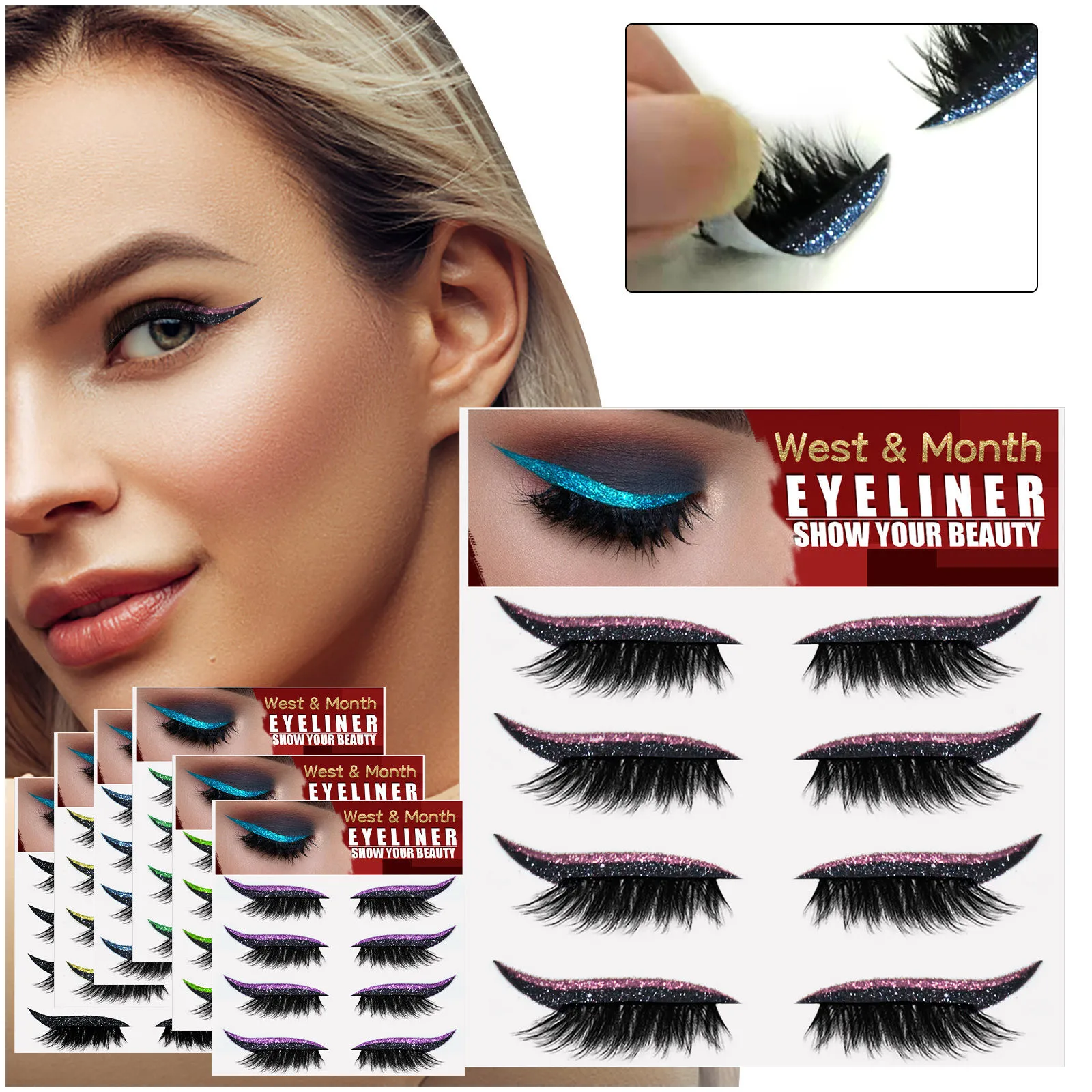 4pairReusableEyelinerStickersEyelashesReusableMakeupEyelinerAnd