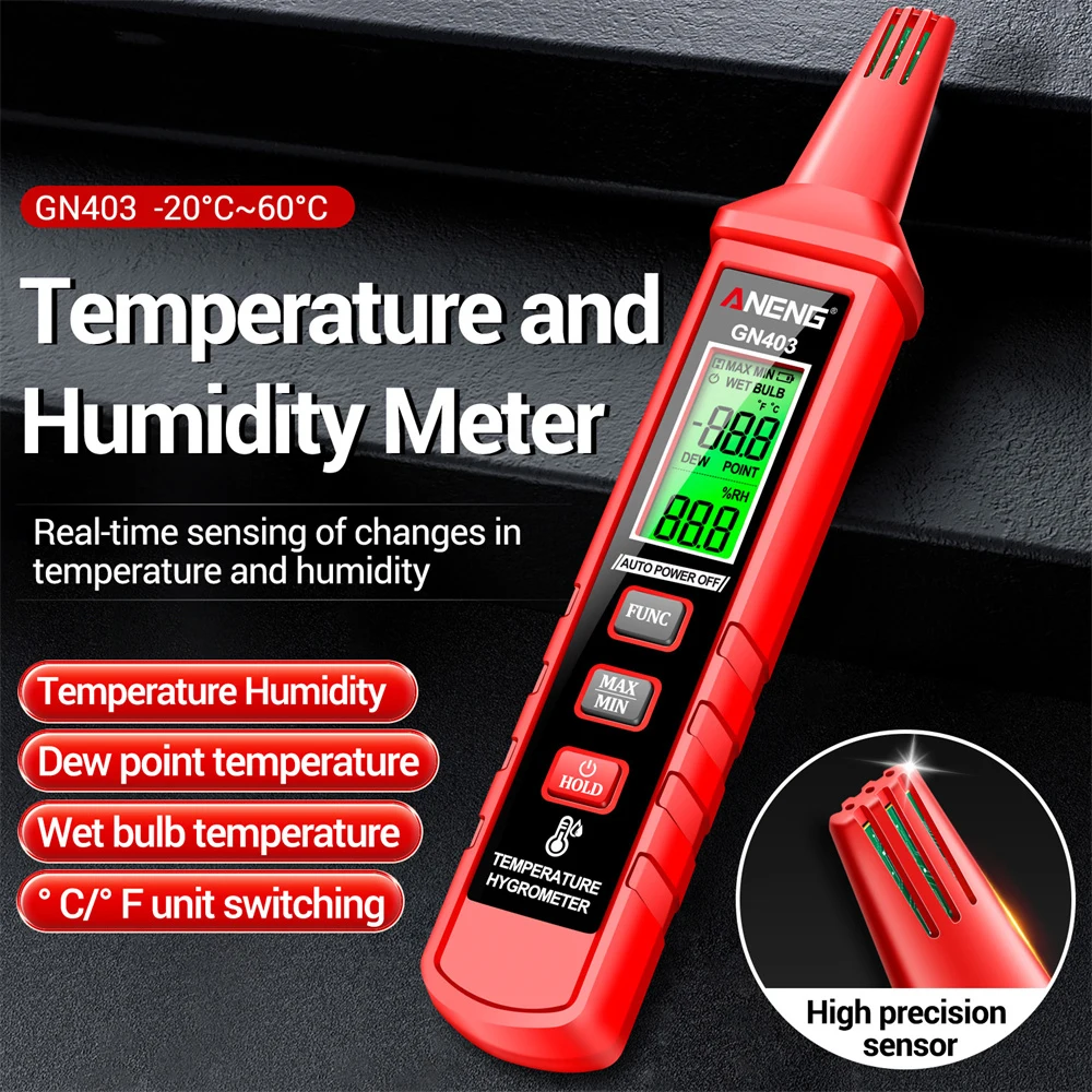 

GN403 High Sensitivity Sensor Temperature Hygrometer Smart LCD Digital Humidity Meter with Wet Bulb/Dew Point Temperature Tester