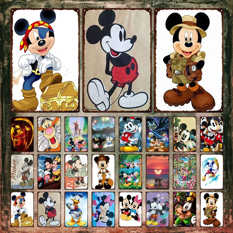 

Mickey Mouse and Donald Duck Metal Signs Disney Metal Poster Decorative Cartoon Classic Movie Wall Stickers for Kids Room Decor