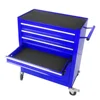 Steel Rolling Tool Box Cabinet Garage 4-Drawer Blue Anti-Rust Storage Organizer Includes Locking System Drawer Liner Soft Close 3