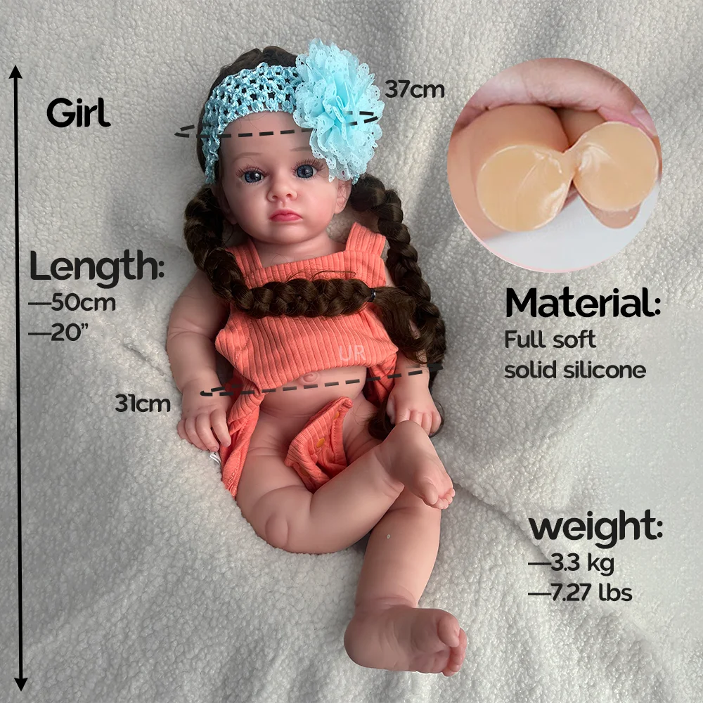 Handmade 50CM 100% Full Body Silicone Reborn Baby Girl with