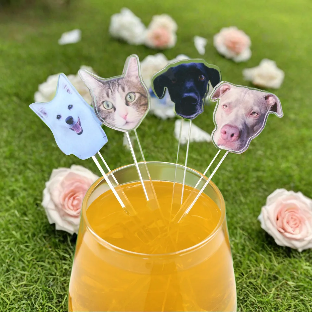Drink stirrers personalized with dog face Pet Birthday stir sticks Custom Party Decorations wedding Cocktail swizzle sticks cocktail stir sticks
