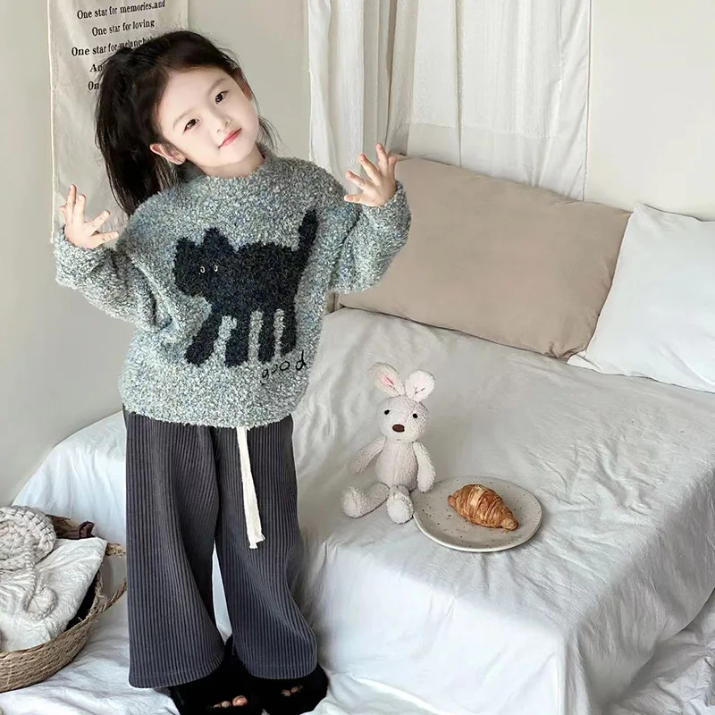 

AncoBear Korean Girls Clothes Sets Knit Sweater + Pants 2 Pcs for Baby Girl Warm Children's Clothing from 2Y-6Y Infants Outfits