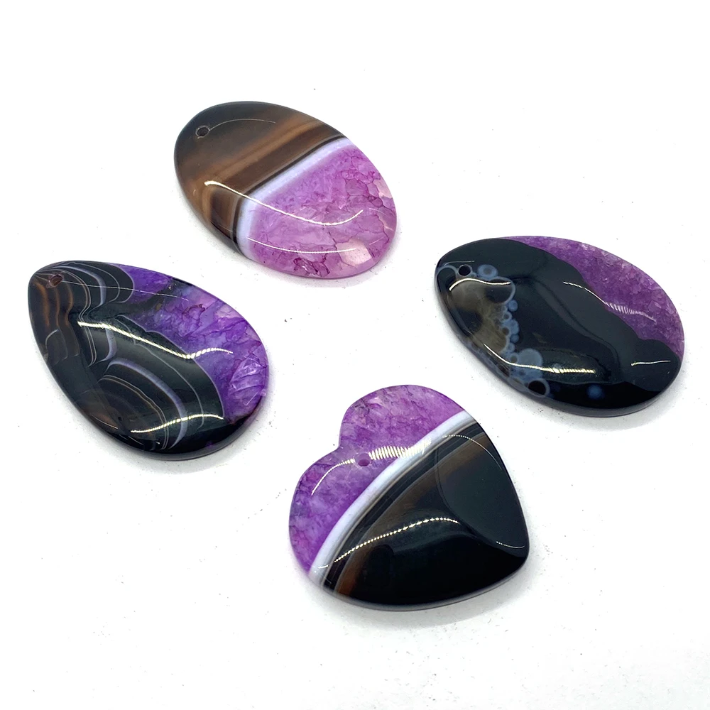 5pcs Natural Agate Spar Irregular Crystal Slice Pendant Brazilian Healing Purple Crystal Black Red Onyx Women's Accessories