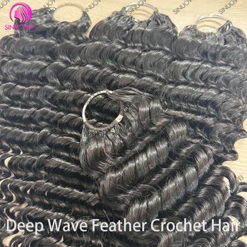 Deep Curly Pre Looped Feather Crochet 100% Human Hair For Black Women Pre Separated Knotless Burmese Curly Hair Extensions 1