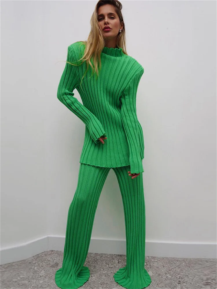 

WJFZQM Casual Elastic Knit Ribbed Skinny Pants Green High Waist Fashion Pants Female Fall Streetwear Solid Pants For Women 2022