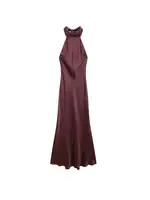 Women's Long Satin Halter Dress, Backless, Bow Tied, Back Zipper, Female Dresses, Sexy Fashion - Image 2