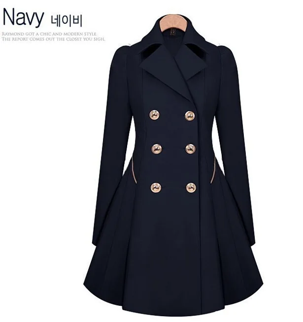 Casaco trespassado duplo para mulheres, Jaqueta de mangas compridas, Seção longa de cor pura, Trench Coat fino, Coreano Slim, Comprimento da cintura
