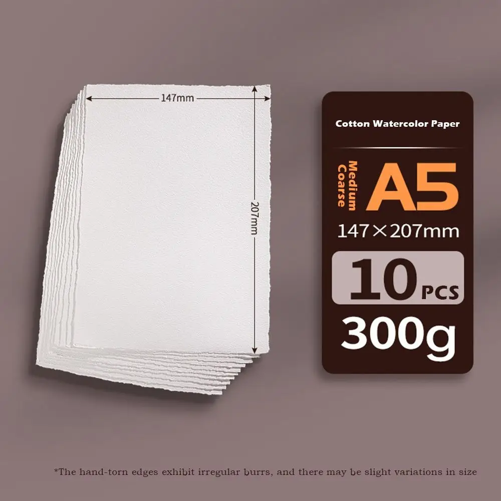 10pcs 간단한 면화 수채화 용지 손으로 찢은 가장자리 A4/A5/A6 드로잉 용지 중간 질감의 그림 용지 그림 색칠