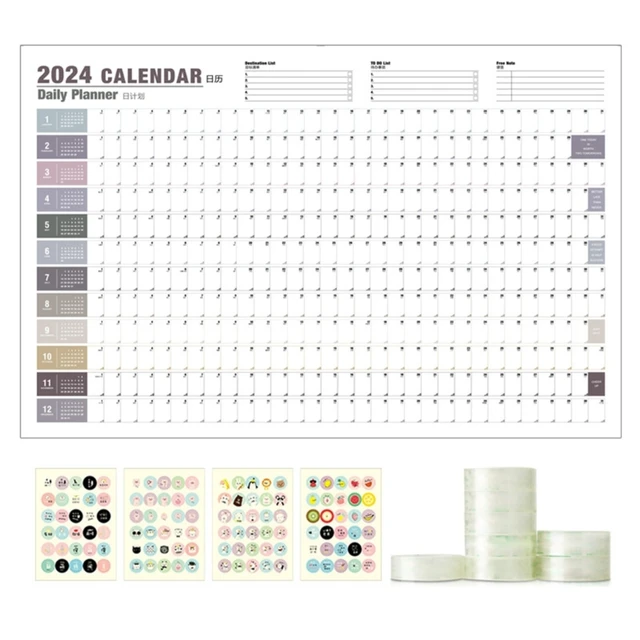 Calendrier mural 2024 mural grand planificateur annuel annuel calendrier  horizontal de 12 mois - AliExpress