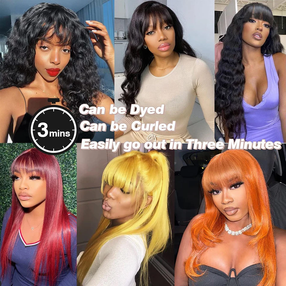 3X1 Middle Part Lace Wig Bone Straight Human Hair Wigs With Bangs Glueless Wig Human Hair Ready To Wear And Go 100% Human Hair