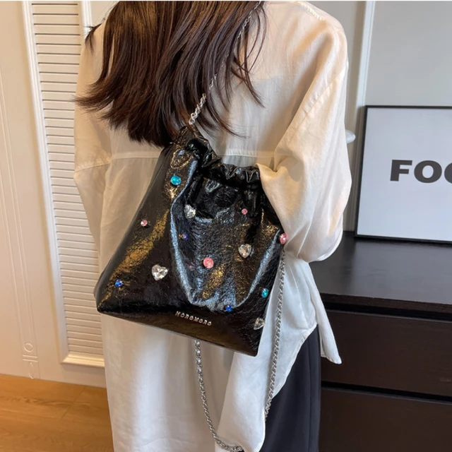 2023 New Luxury Sequin Bucket Bags For Women Round Metal Wrist