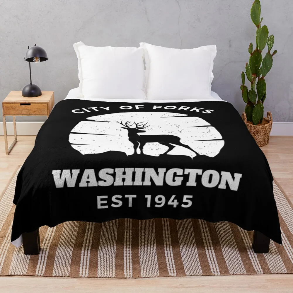 

City Of Forks Washington Est 1945 Tees, City of Forks Est 1945 gift, Forks high school, Nature - City Of Washingto Throw Blanket