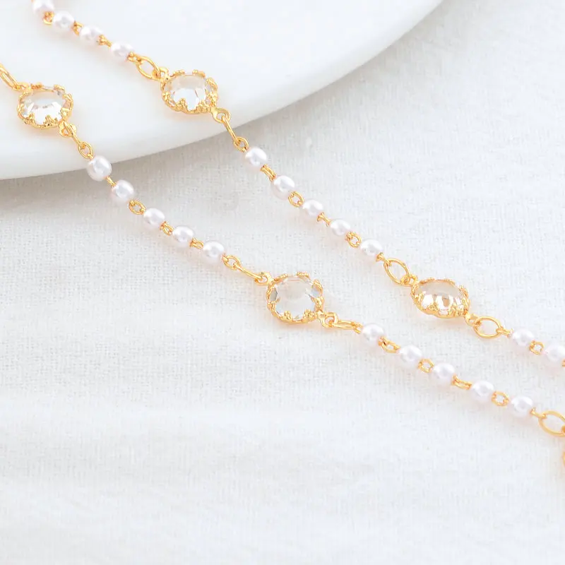 14k 골드 컬러 도금 6MM 라운드 크리스탈 체인 DIY 쥬얼리 만들기 수제 패션 팔찌 목걸이 체인 소재 구성 요소
