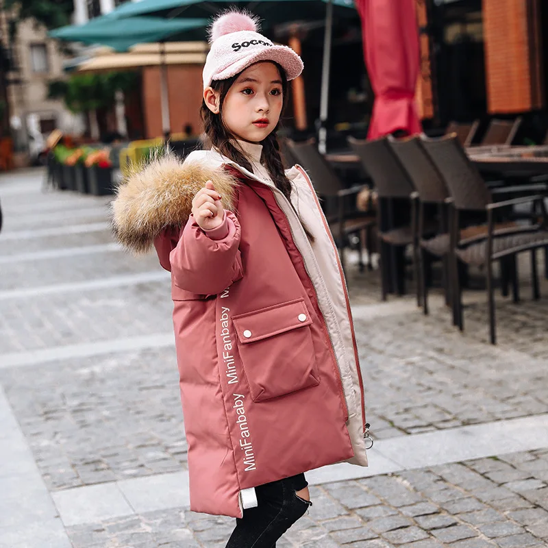 

2023 New Winter Warm Girls Long Jacket Fashion Fur Collar Hooded Teen Girl Parka Coat Snowsuit Children Outerwear Clothing 4-13Y