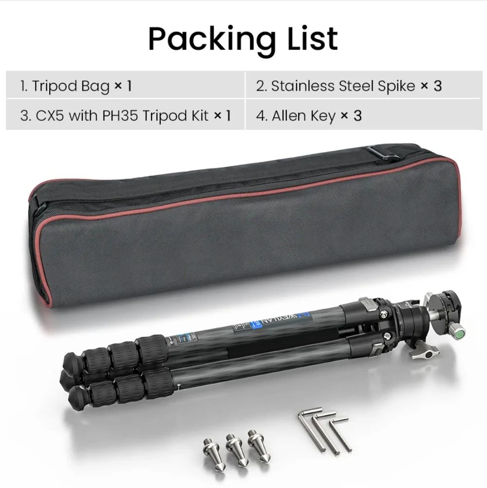 CX5 Carbon Fiber Lightweight Travel Tripod Professional DSLR Camera Tripod For F