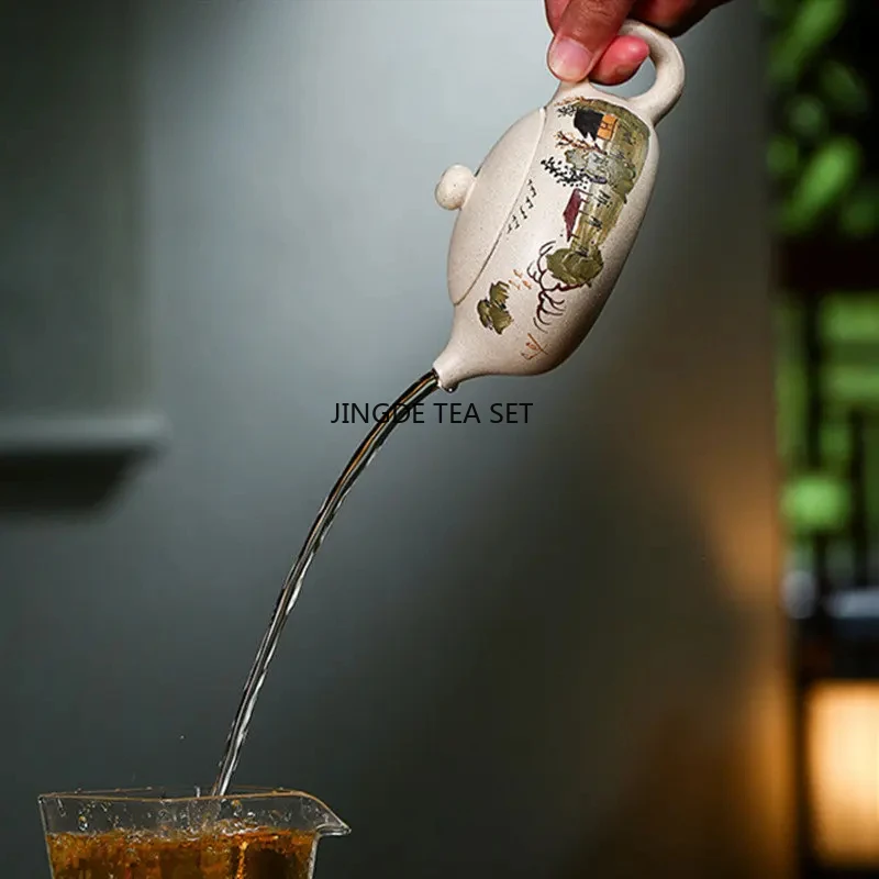 180ml Yixing Yixing Purple Clay Teapot Raw Mineral White Mud Hand Painted Follicle Teapot Business Gift
