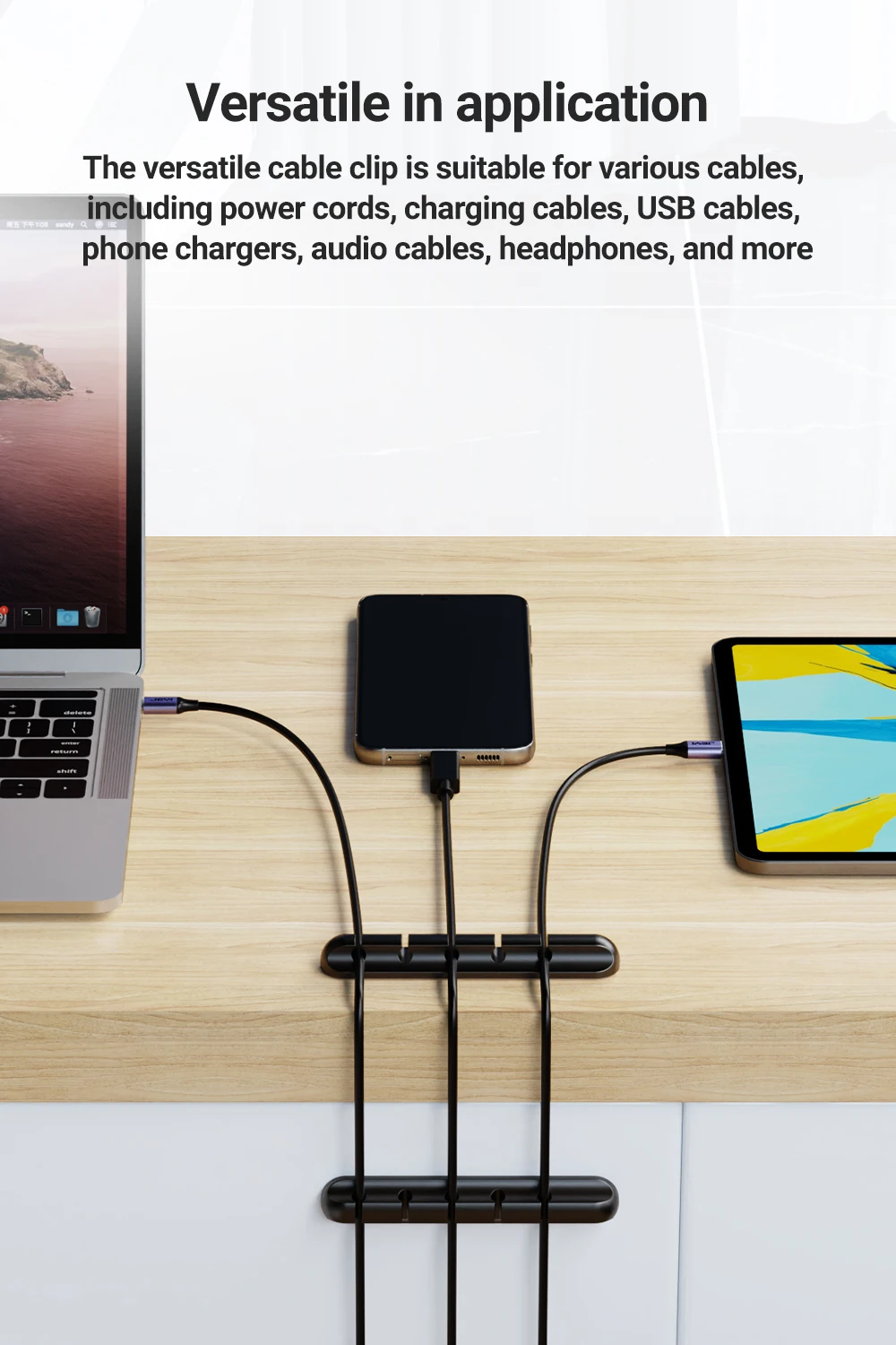 Selbstklebende Kabelhalter-Clips Kabelmanagement Drahtorganisator für Desktop USB-Ladekabel Nachttisch Stromkabel Mauskabel – Detail 2