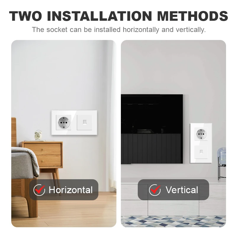 JHJCH EU 표준 벽 소켓 + TV cat3, 강화 유리 rj45 cat6 벽 커넥터 + 컴퓨터 인터넷 잭 157*86mm