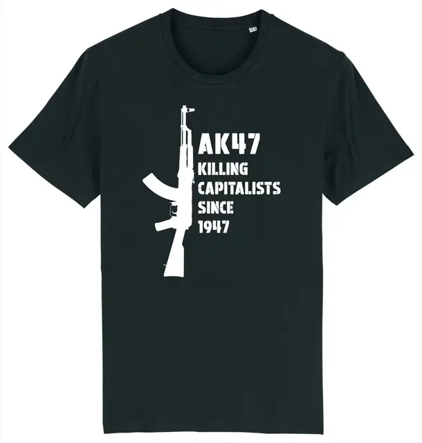 AK47 공격용 라이플 무기, 군용 정치에 적합한 티셔츠: 세련된 표현 방식