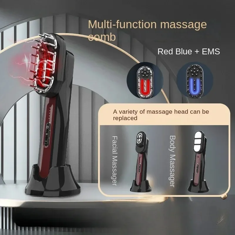Electric Blue Red Light Micro Current Hair Growth Comb Head Face Body Care Massage Multi Functional All In One Straightener Comb 2