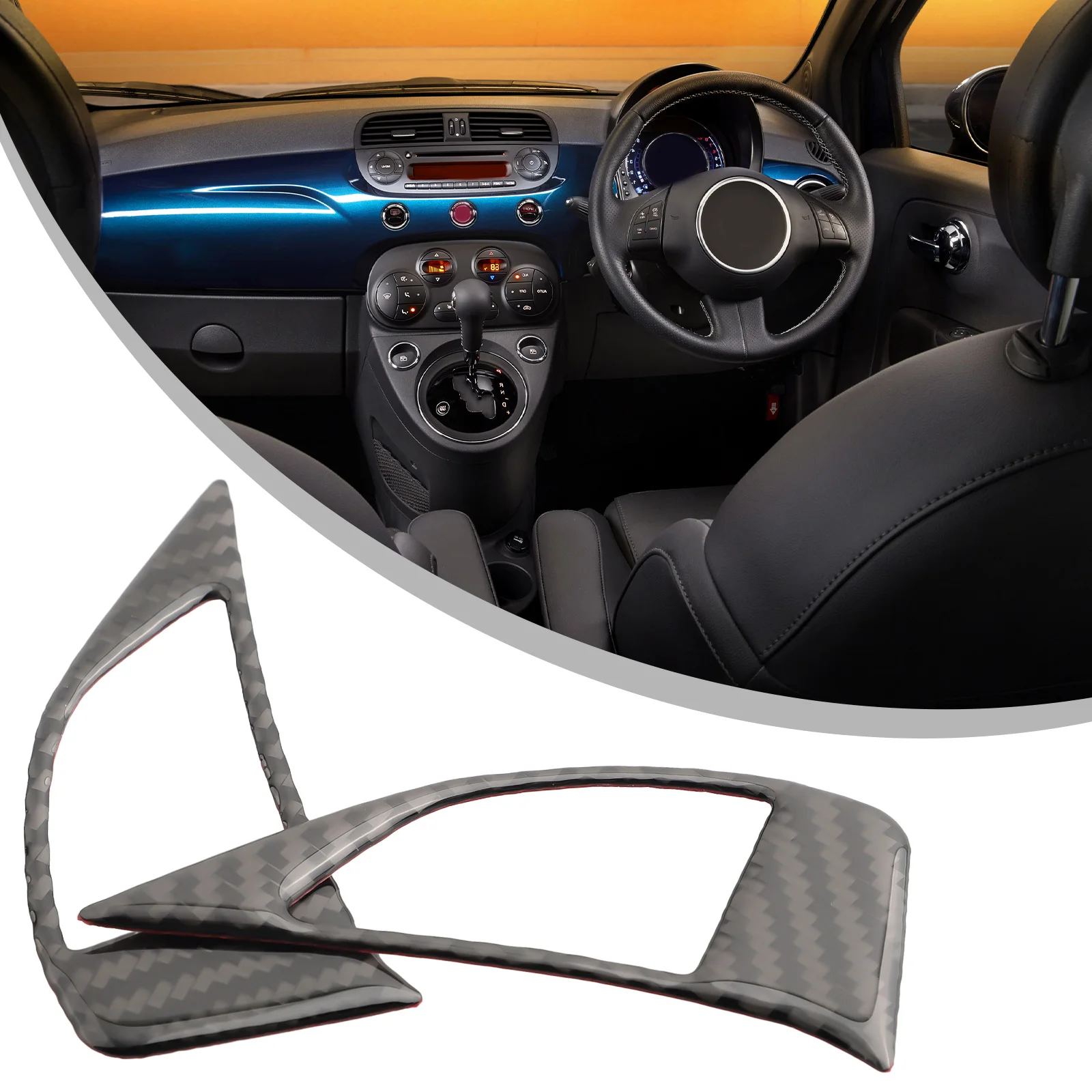 

2x Carbon Fiber Black Car Steering Wheel Button Cover Trim Fit For Fiat 500 2012-2015 Auto Interior Decoration Trim Accessorie