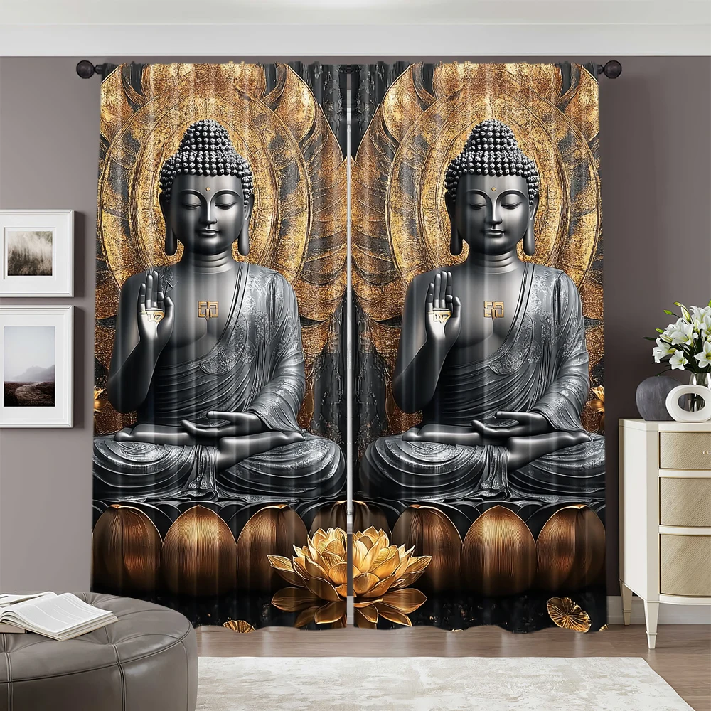 2pcs, 2D flat Window Treatment Curtains figure of the Buddha Blackout Polyester Birthday Party Use for Party Decor bedroom decor 2