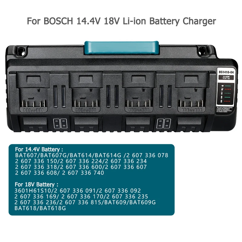 

4-Port Battery Charger for BOSCH 14.4V 18V BAT609 BAT609G BAT618 BAT618G 3A Charging Current Replacement Battery Charger