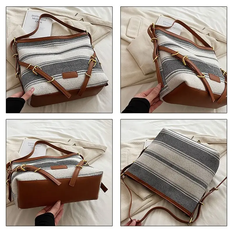 Large Capacity Striped Single Shoulder Underarm Bags For Women 2023 New Fashionable CrossbodyTote Bag For Daily Outing